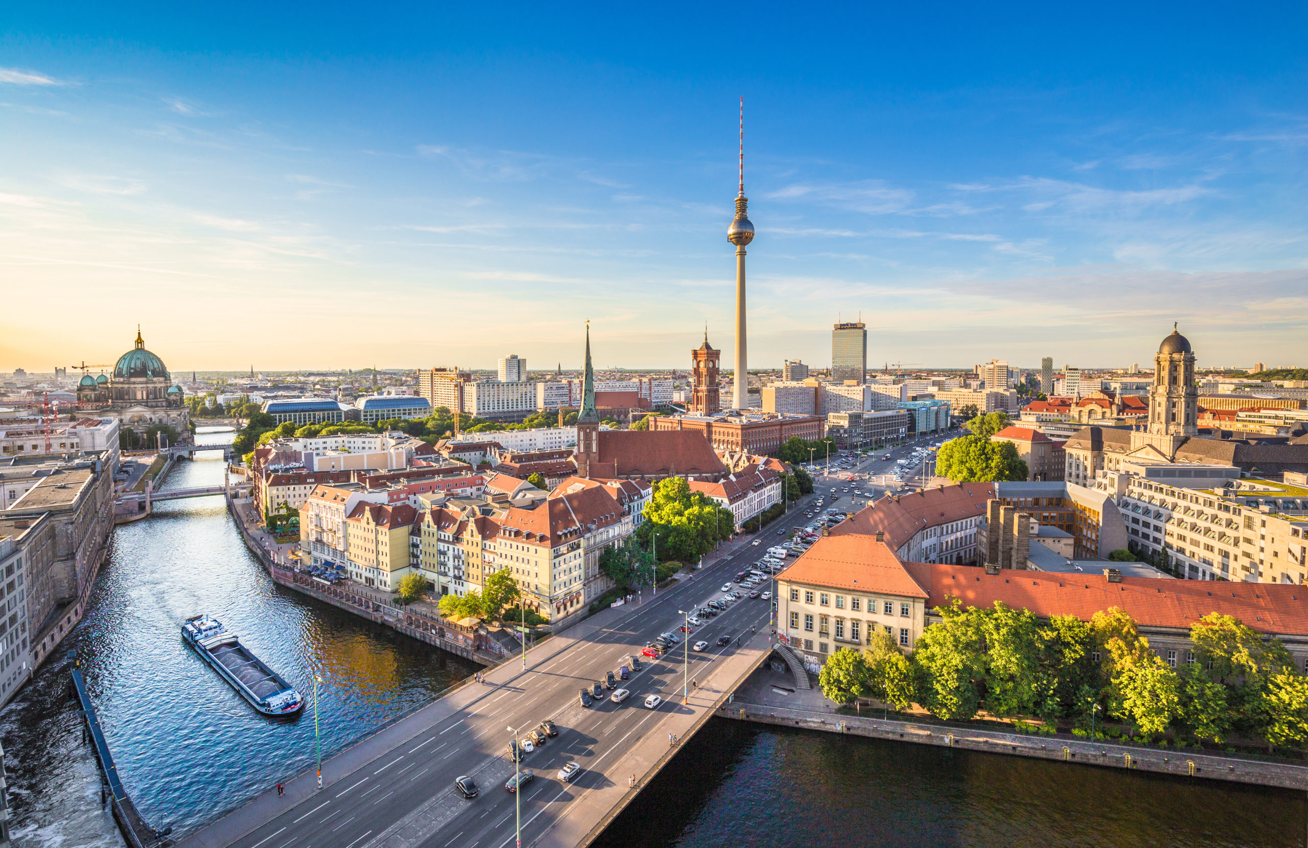 Aerial,View,Of,Berlin,Skyline,And,Spree,River,In,Beautiful